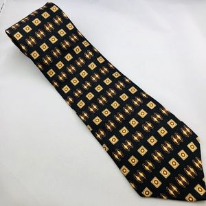 Nautica Black, Tan, Gold & White silk neck tie